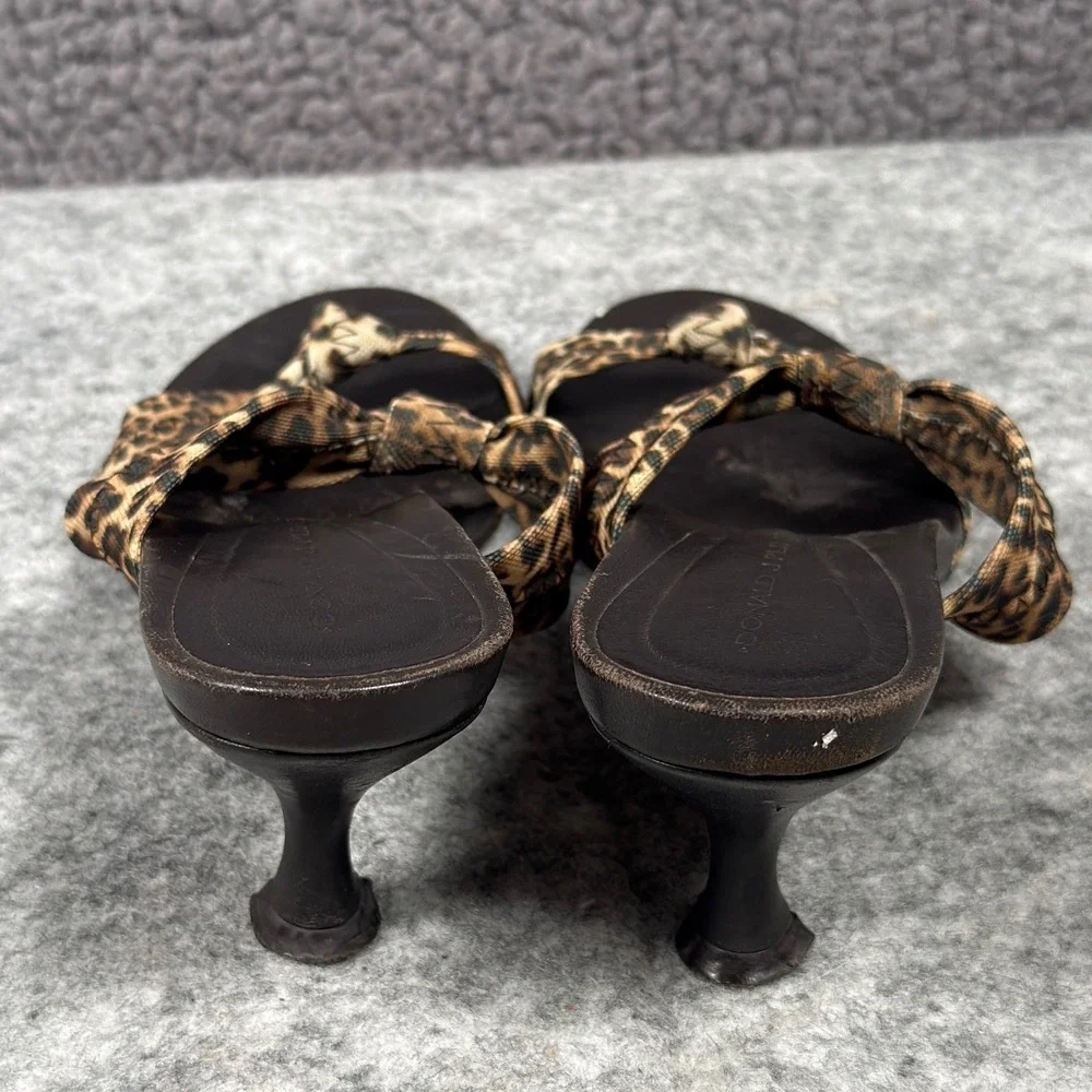 Donald J Pliner Brown Congo Mesh Elastic Leopard Print Sandals Mules BARE 8 Heel